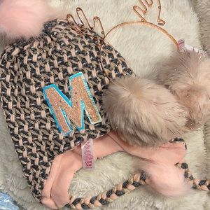 Justice ear muffs and hat with letter M